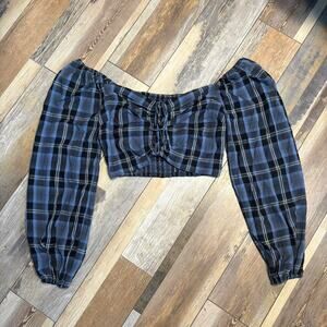 Plaid milkmaid crop top| Grunge Punk Y2K Long sleeve Summer